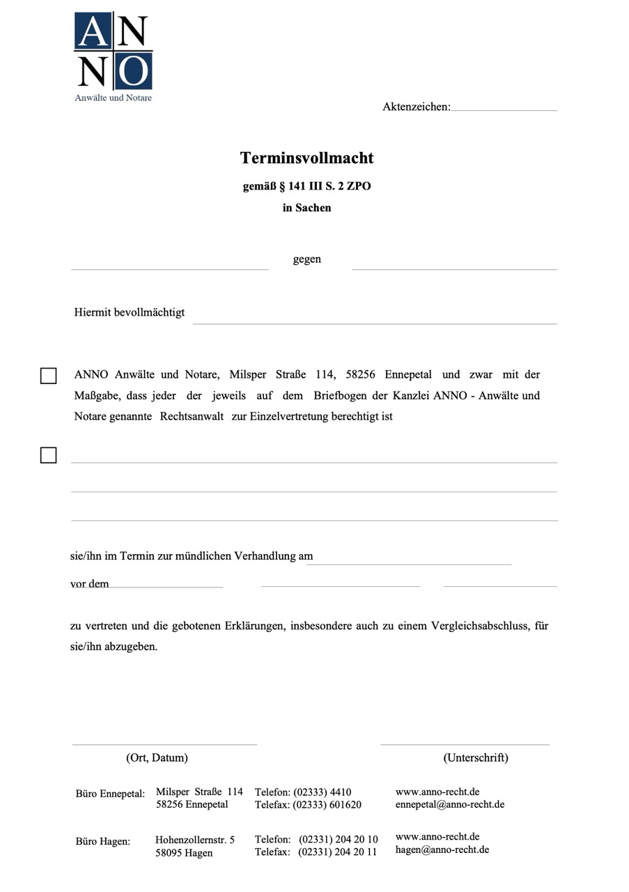 Terminsvollmacht mit Termin